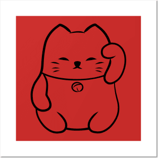 Classic Lucky Cat pop art cute design line art Illustration Posters and Art